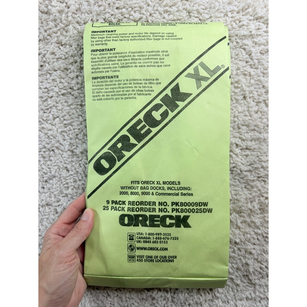 Oreck XL Vacuum Bags 25 Pack Green PK800025DW Commercial U2000 Series New